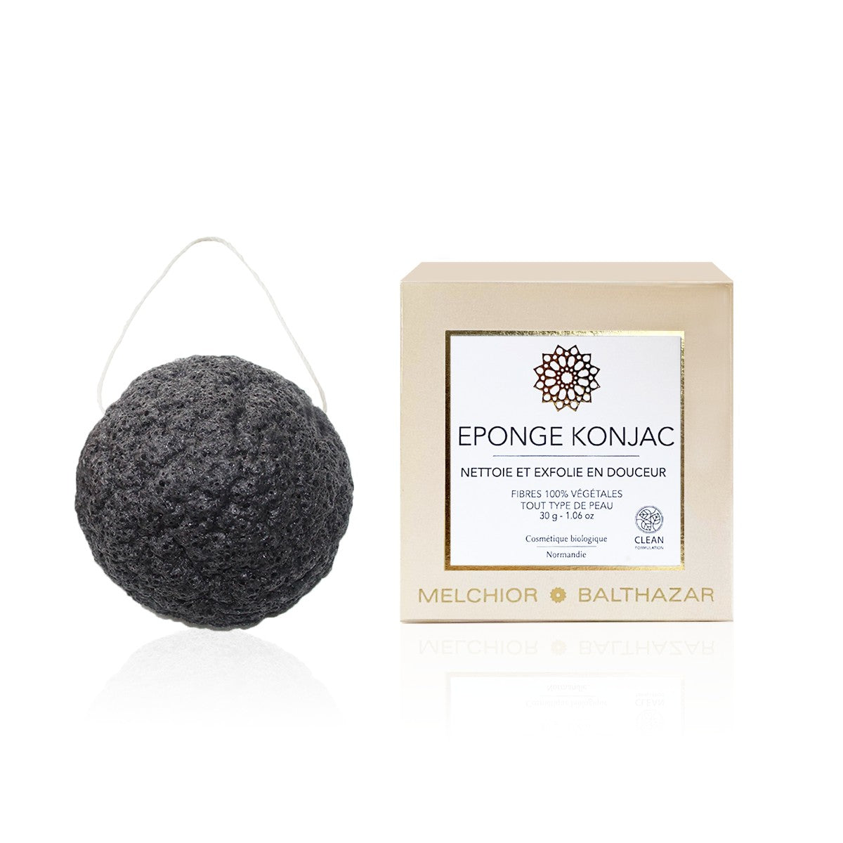 Éponge Konjac Melchior & Balthazar en fibre végétale naturelle, idéale pour nettoyer et exfolier la peau en douceur.