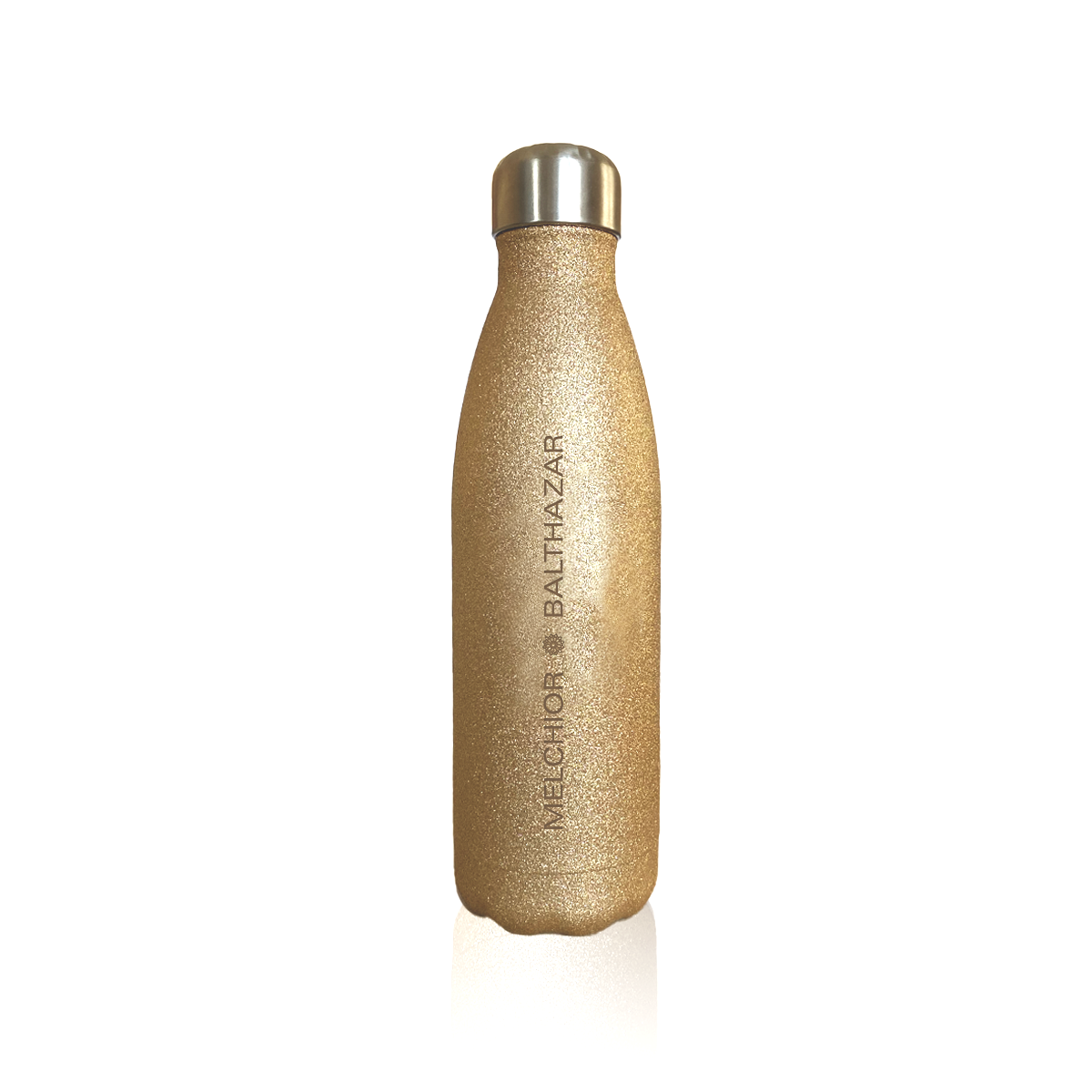 Gourde Inox Dorée Melchior & Balthazar en acier inoxydable, bouteille isotherme élégante pour garder vos boissons à température.
